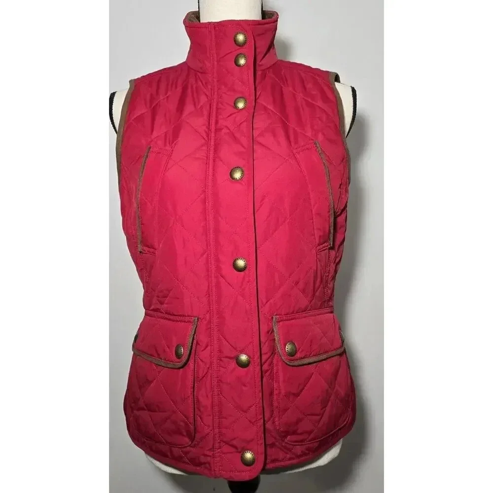 Lauren Ralph Lauren Women's Vest Quilted Square Red Pockets Zipper Front Small - Picture 2 of 8
